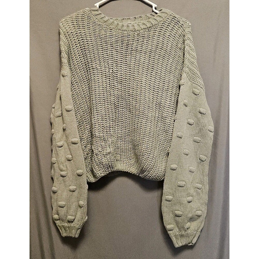 Jessica Simpson Sweater Womens Small Sage Green Chunky Knit Bobble Sleeve...